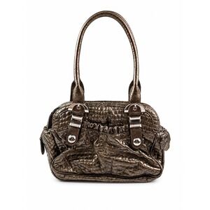 Kathy Van Zeeland Vintage Y2K Metallic Bronze Croc Embossed Shoulder Bag Purse